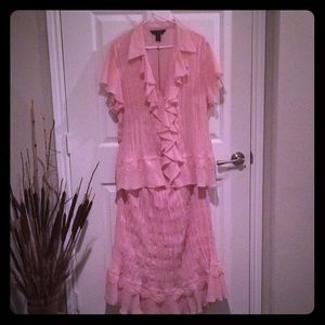 Blouse and skirt set. Rose pink.